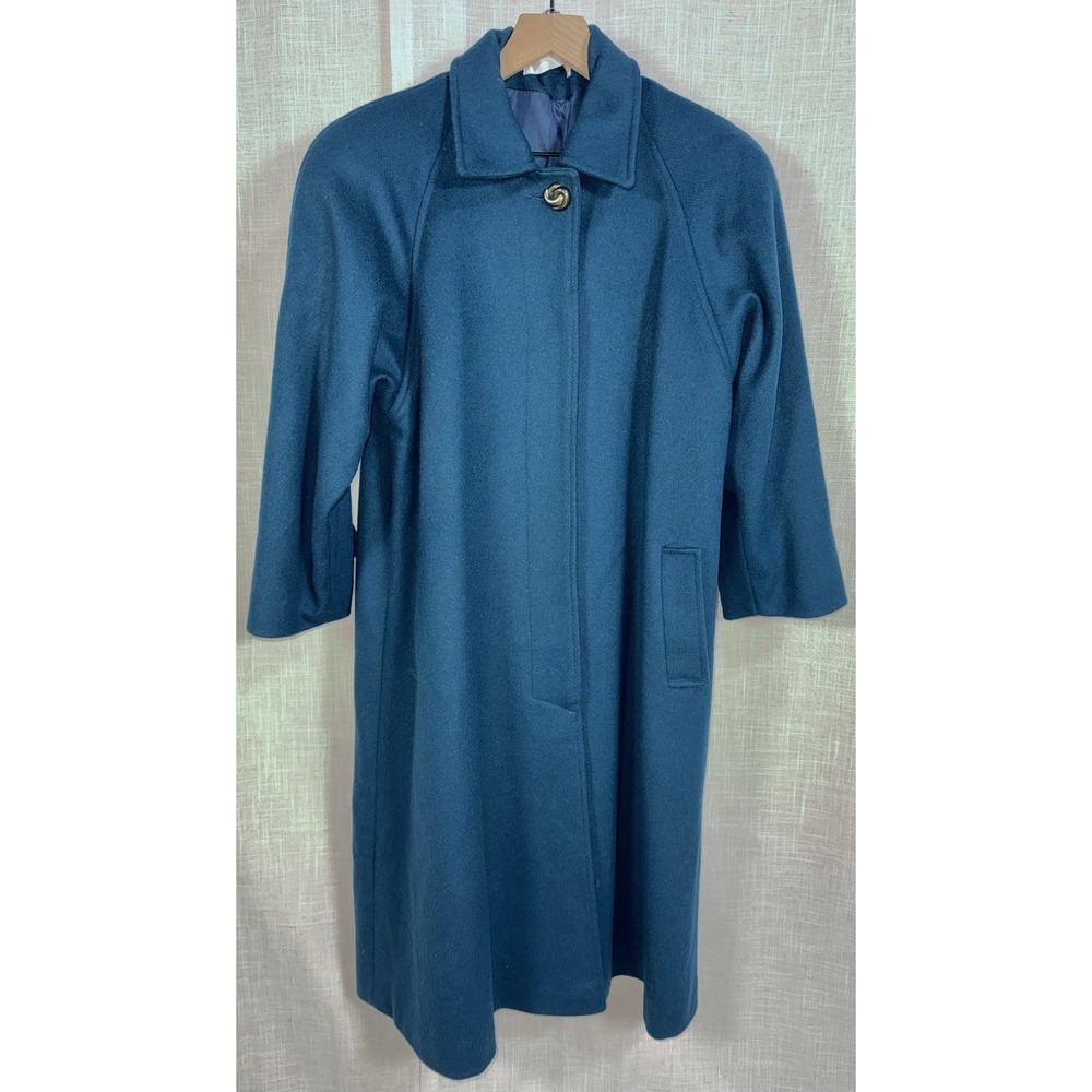 Vtg Women's‎ Andre A  Andrea Blue Full Length Pure Wool Coat Trench 10 P 10P